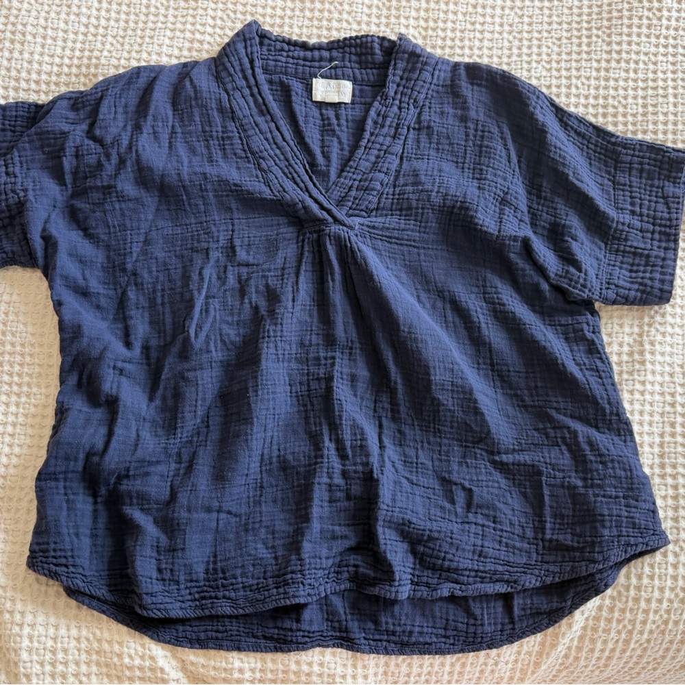 Women’s Navy Gauze V-Neck Top
